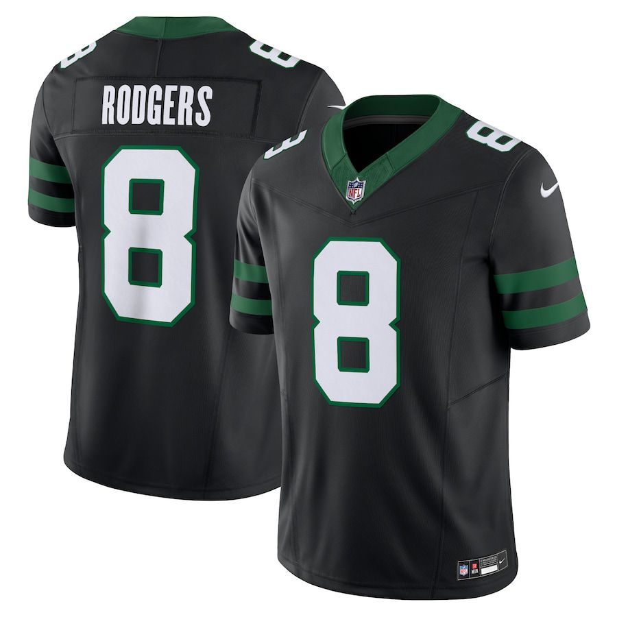 Men New York Jets 8 Aaron Rodgers Nike Legacy Black Alternate Vapor F.U.S.E. Limited NFL Jersey